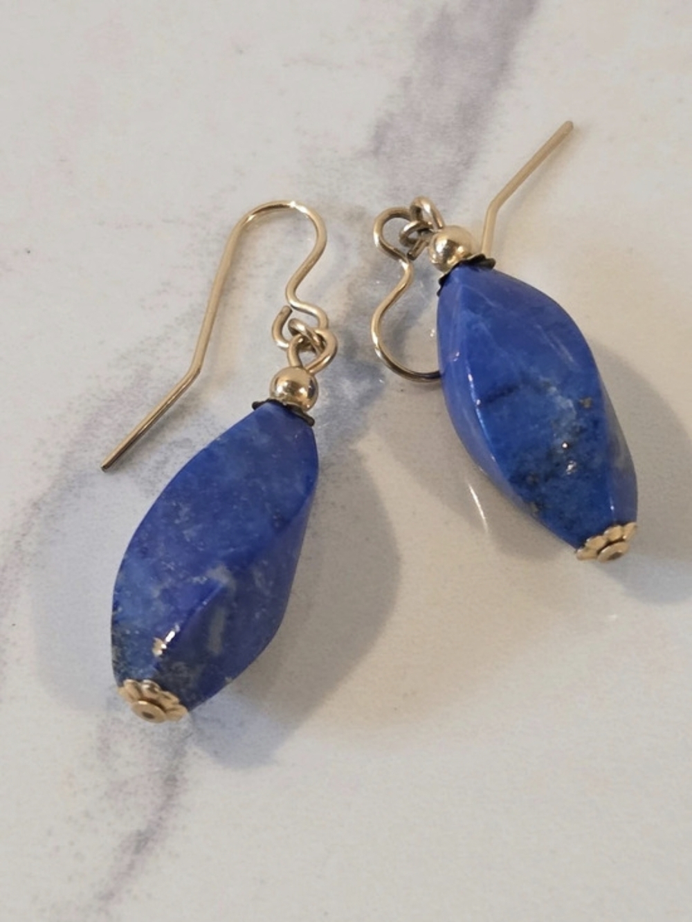 Genuine Lapis Lazuli Faceted Drop Earrings Gold-Filled French Wires